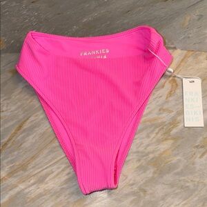 Frankies Bikinis Jenna Ribbed High Waist Bikini Bottom Hot Pink NWT Size Small